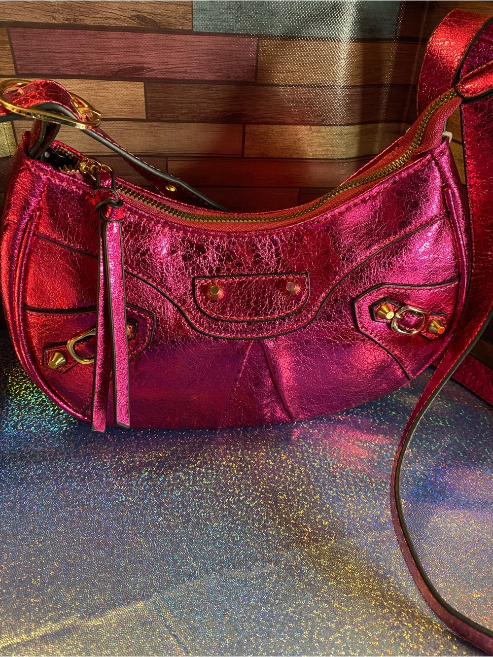 Kayla + Ava Metallic Magenta Barbiecore Y2K Statement Bag NWT